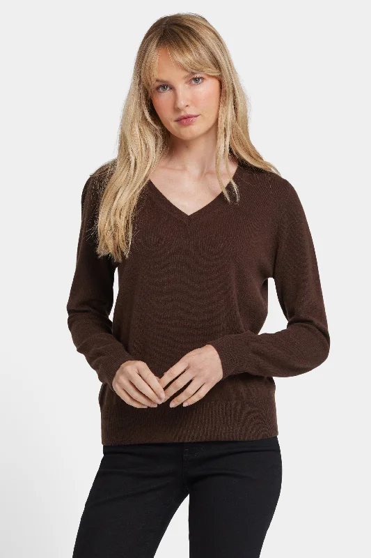Fashion Innovation Cashmere Classic V-Neck Sweater - Brown