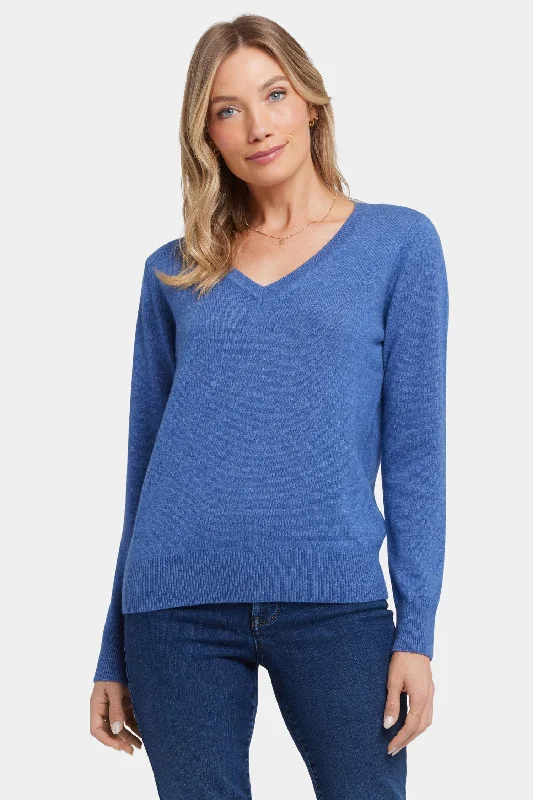 Sports And Leisure Cashmere Classic V-Neck Sweater - Heather Blue