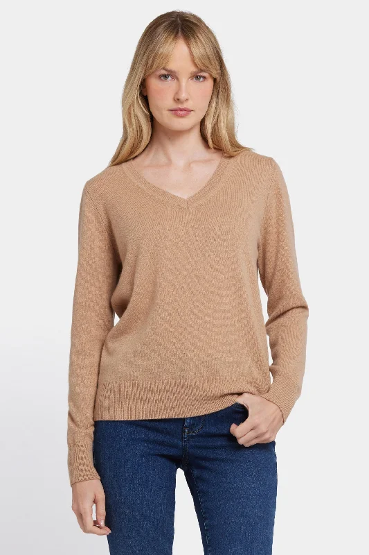 Personalized Wear Cashmere Classic V-Neck Sweater - Tan