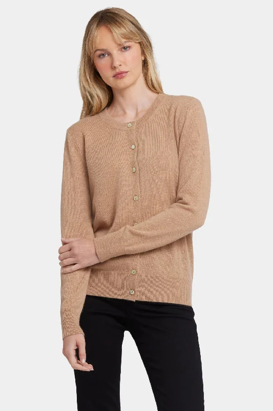 Celebrity Picks Cashmere Crewneck Cardigan - Tan