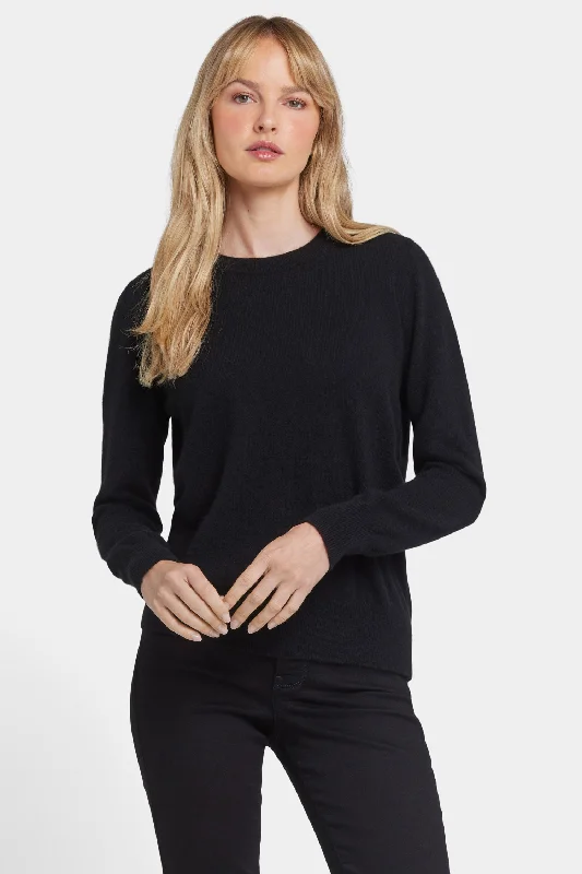 Short Design Cashmere Essential Crewneck Sweater - Black