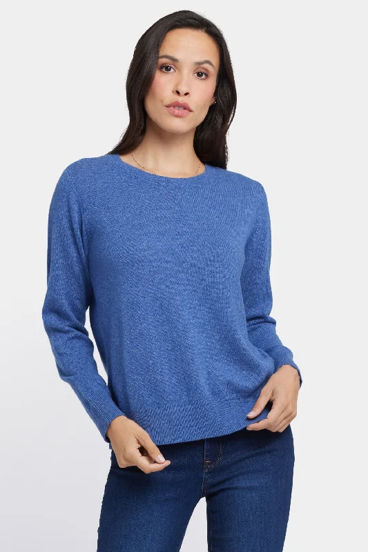 Fashion Style Cashmere Essential Crewneck Sweater - Heather Blue
