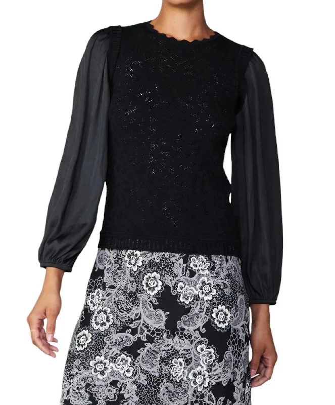 Autumn Selection Combo Scalloped Sweater In Black