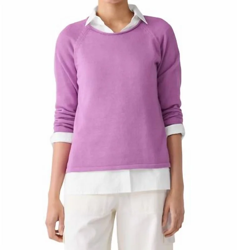 Retro Prints Crew Neck Raglan Sleeve Sweater In Amethyst