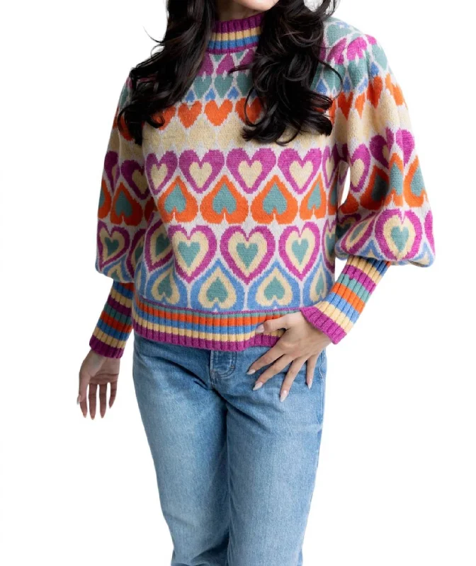 Trendy And Casual Heart Novelty Sweater In Multi