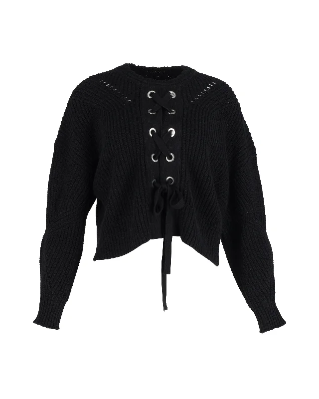 Embroidered Letters Isabel Marant Black Laley Sweater in Black Cotton