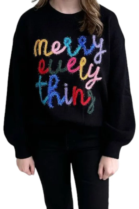 Sports Trend Merry Everything Puff Sleeve Sweater In Black