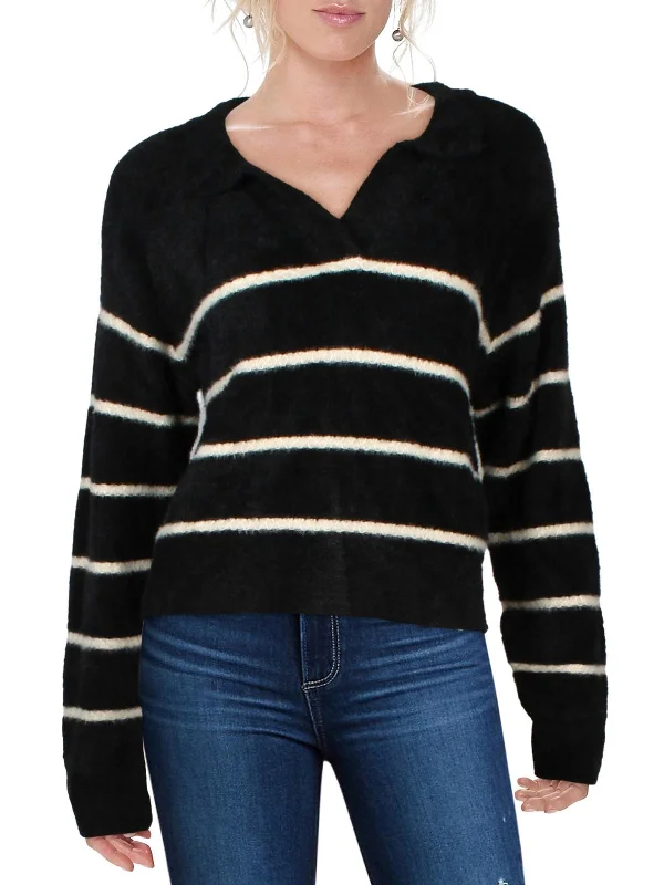Perfect Tailoring Monique Womens Fleece Striped Pullover Sweater