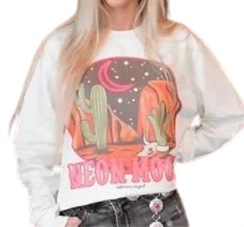 Age-reducing Style Neon Moon Cropped Sweatshirt In Cream