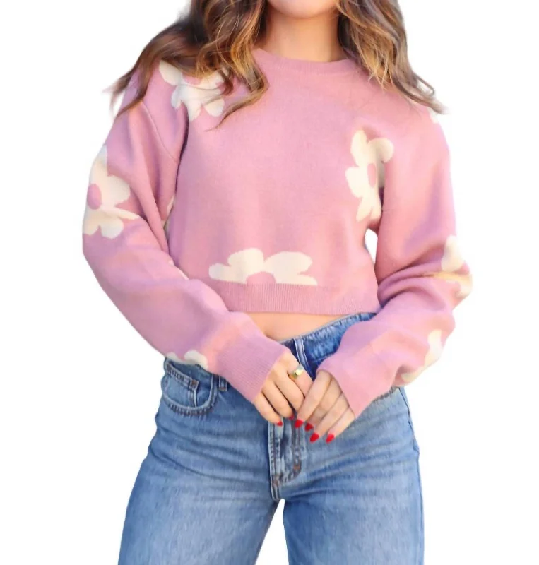 Eye-catching Personality Picking Daisy Crop Sweater In Pink Cream