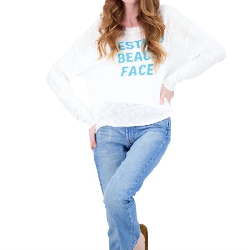 Fashionable In The Times Resting Beach Face Sweater In Turq