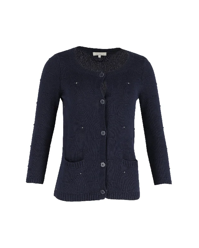 Integrated Design Sandro Paris Studded Cardigan in Navy Blue Cotton