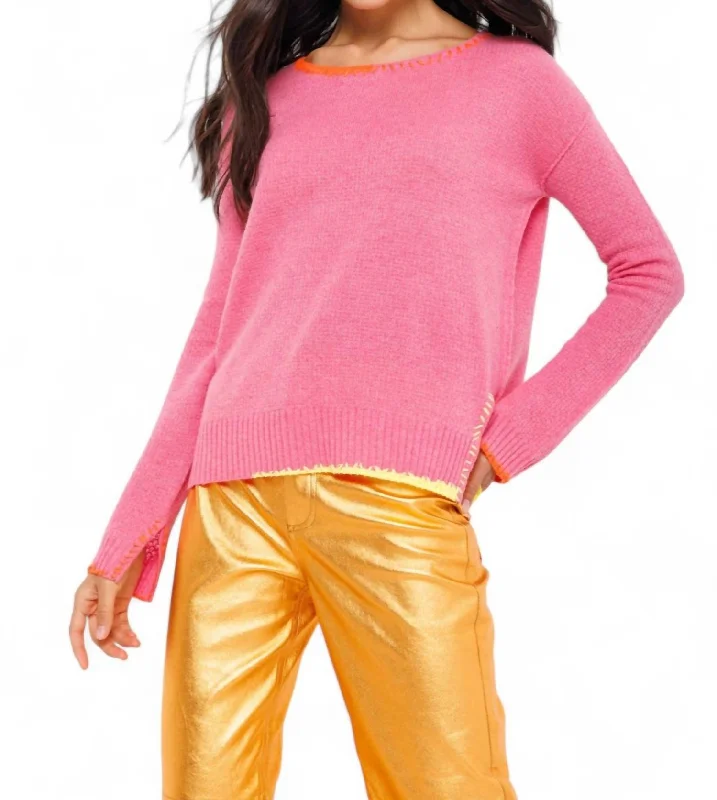 European And American Style Split Decision Sweater In Pink Punch