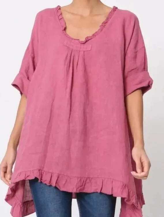 Lively And Youthful Flowing Linen Tunic 10768