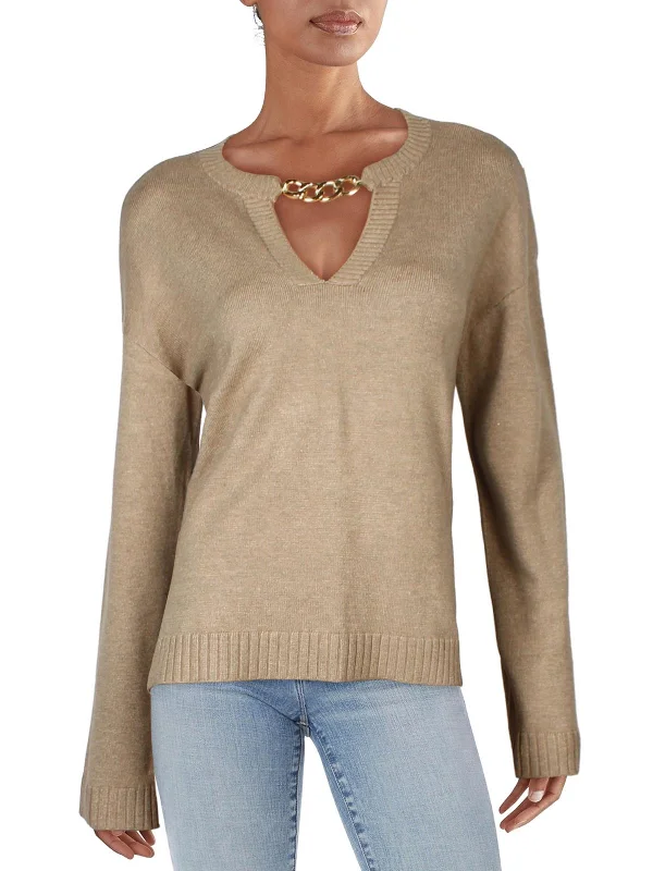Refreshing Design Womens Keyhole Neck Chain Pullover Sweater
