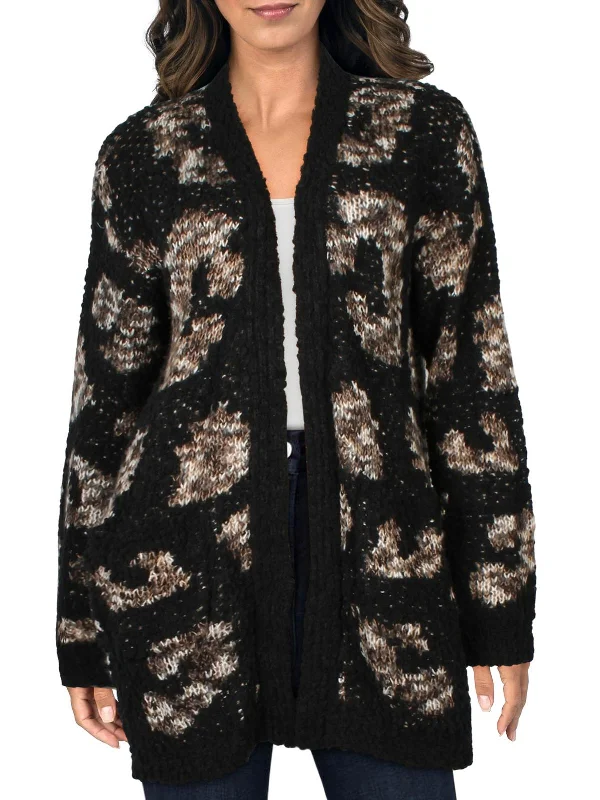 Spring Fashion Womens Knit Animal Print Cardigan Sweater