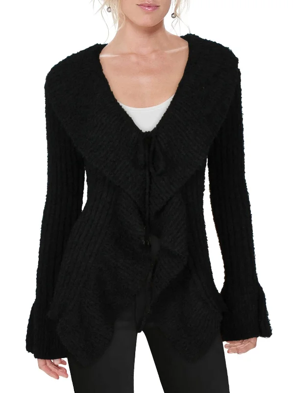 Classic Style Womens Knit Ruffled Cardigan Sweater