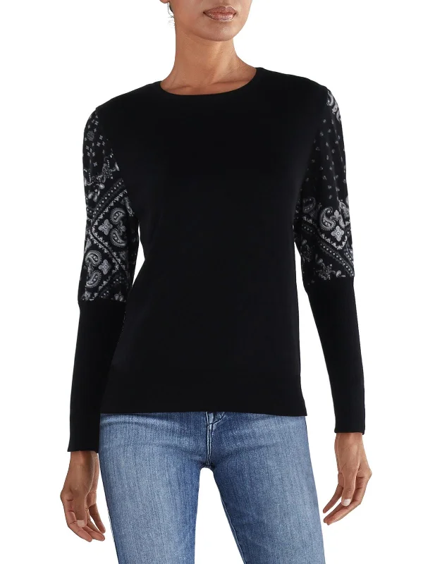 Fashion Design Womens Paisely Crewneck Pullover Sweater