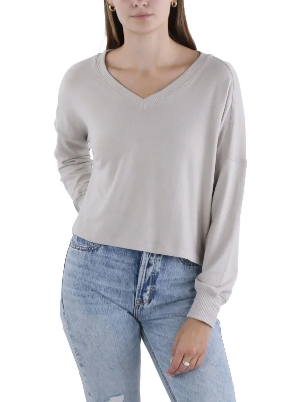 Fashionable And Versatile Womens V-Neck Ribbed Trim Pullover Sweater
