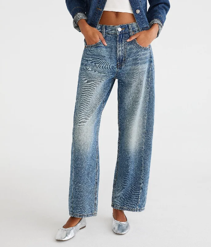 Embroidered Letters Aeropostale Mid-Rise Barrel Leg Jean
