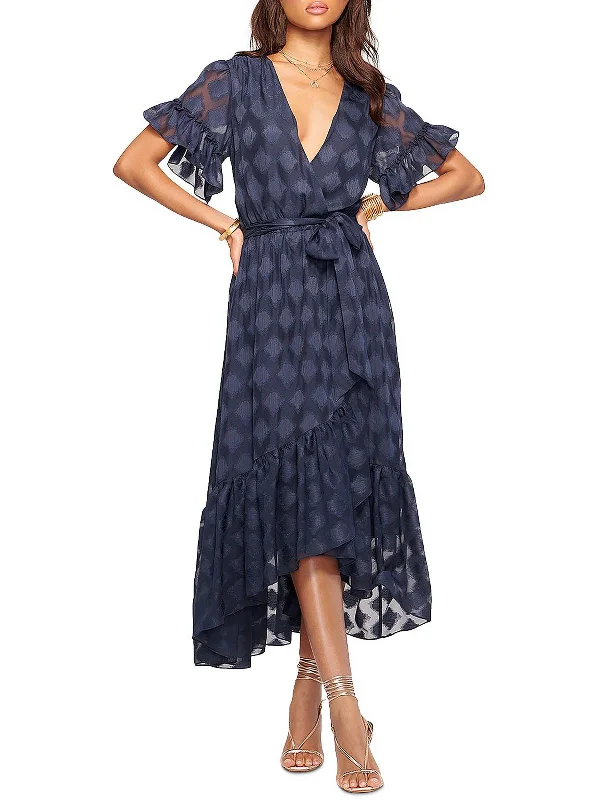 Classic Retro Asya Womens Ruffled Hi-Low Wrap Dress