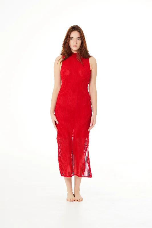 Boutique Recommendation Bright Rouge Addison Mesh Midi Dress