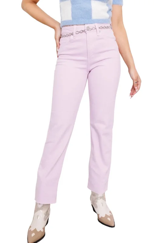 Sports Fashion Cut-Off Cropped Straight Leg Jean In Lavender