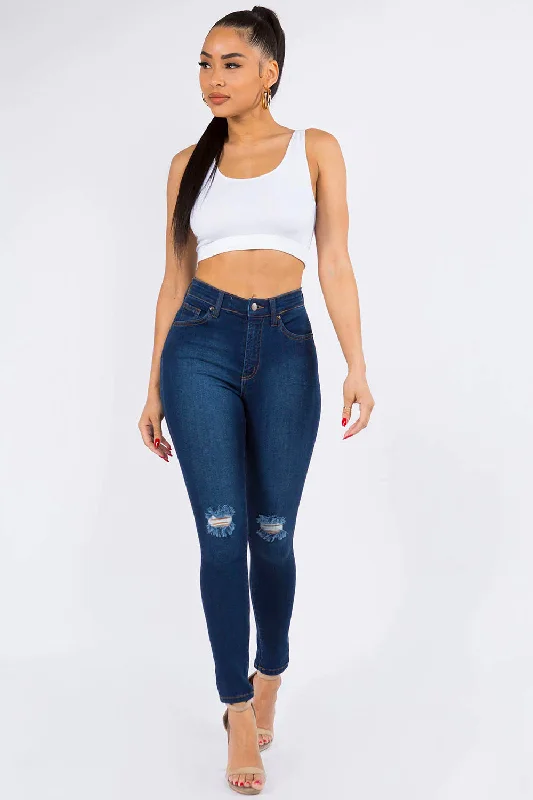 Modern Tailoring Essential High Waist Knee Slit Jeans