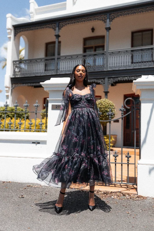 Comfortable Mind Floret Midi Dress - Dark Floral