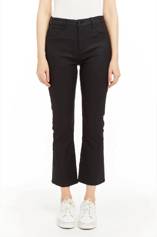 Classic And Versatile High Rise Coated Cropped Flare Denim In Black
