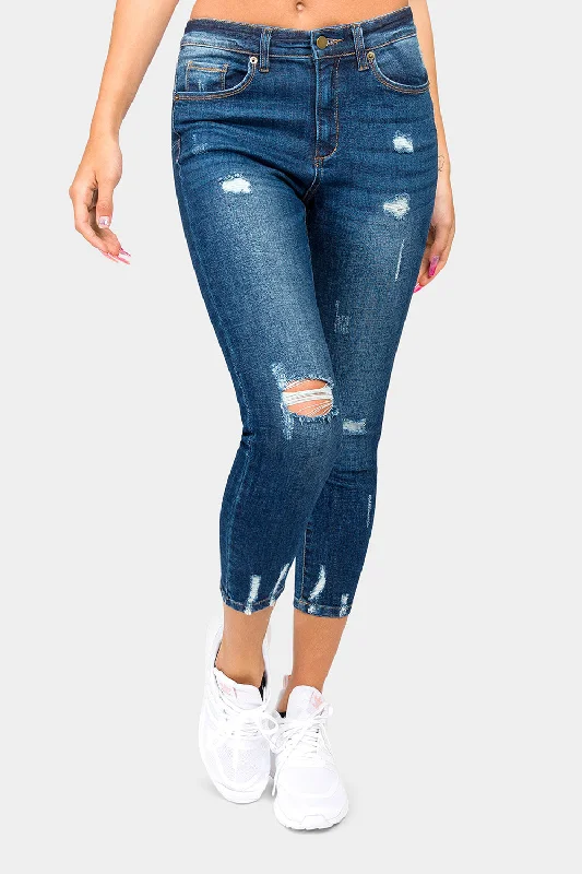 Celebrity Picks High Rise Destroyed Faded Skinny Jeans