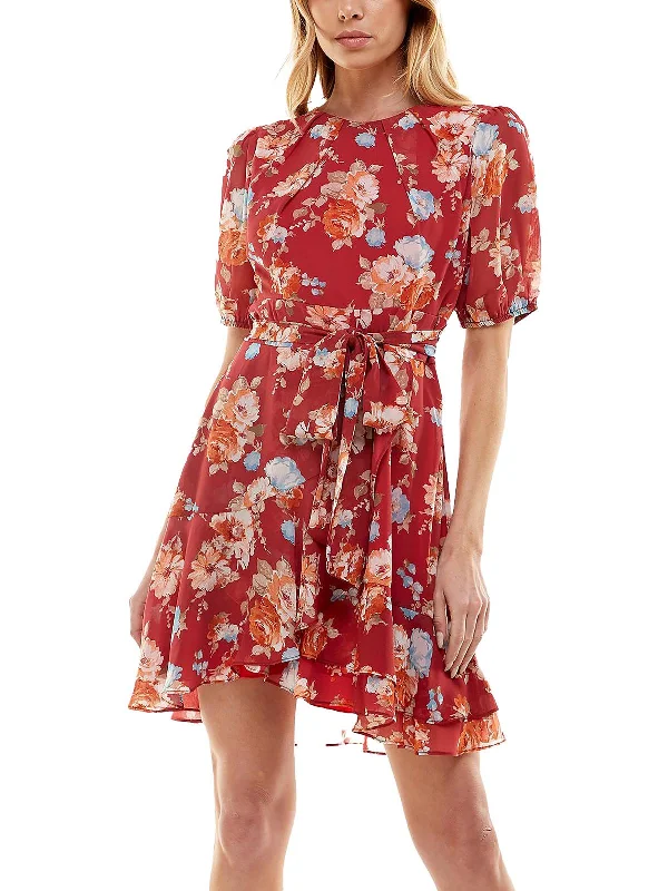 Elegant Wear Juniors Womens Floral Mini Fit & Flare Dress