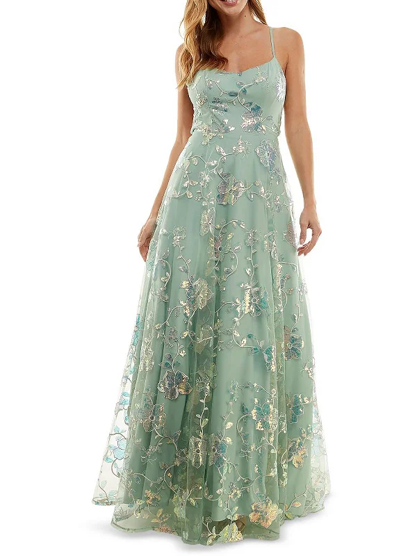 Luxury And Elegant Juniors Womens Sheer Squined Evening Dress