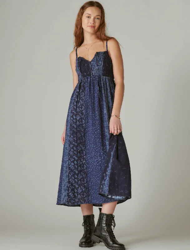 Bright Colors Lucky Brand Women's Indigo Tie Front Maxi Dress
