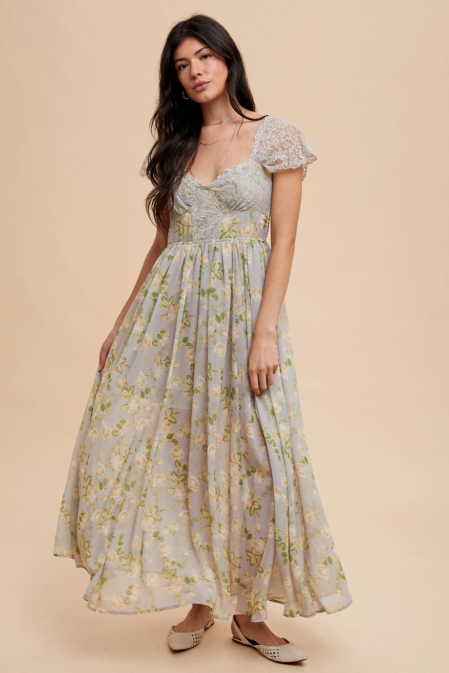 Spiritual Vitality Paneled Lace Floral Maxi Dress