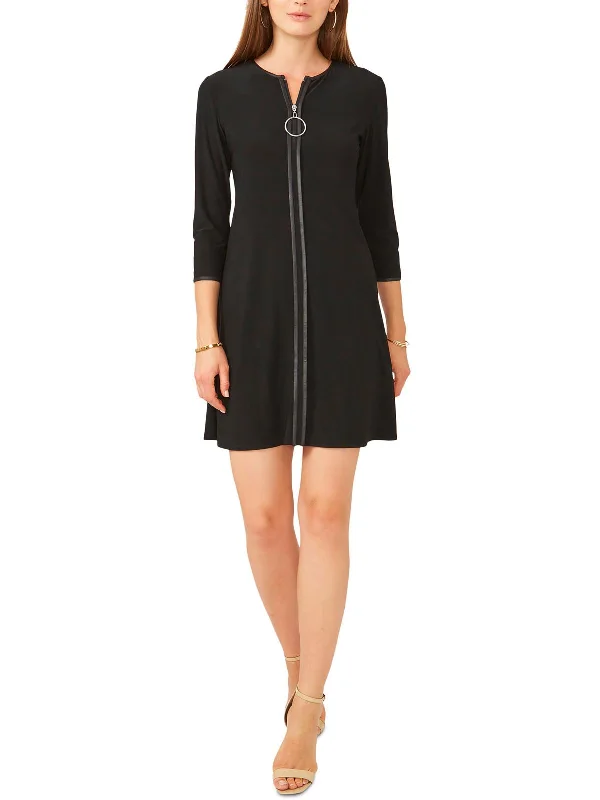 Advanced Customization Petites Womens Faux Leather Knee Midi Dress