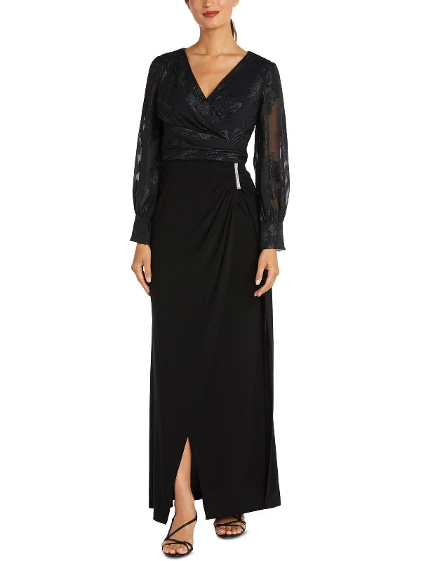 Comfortable Series Petites Womens Faux-Wrap Maxi Evening Dress