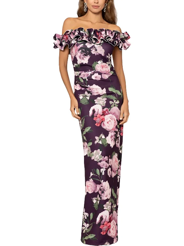 Spiritual Vitality Petites Womens Off-The-Shoulder Maxi Evening Dress