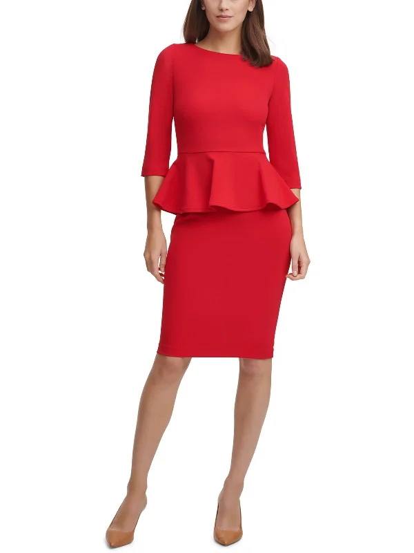 Refreshing Design Petites Womens Peplum Above Knee Sheath Dress