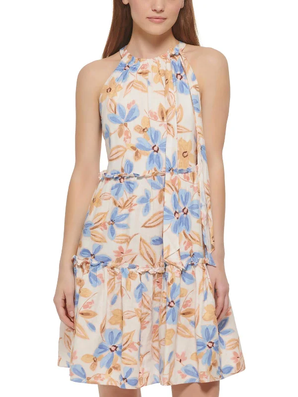 Versatile Items Petites    Womens Ruffled Short Mini Dress