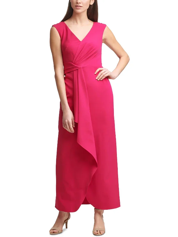 Printed Patterns Petites Womens Wrap-Front Maxi Evening Dress