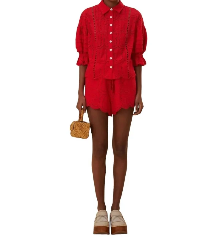High Street Design Pineapple Eyelet Shorts In Red