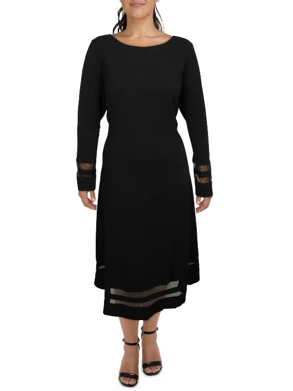 Practical Style Plus Womens Crepe Illusion Midi Dress