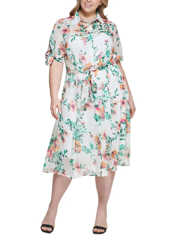 Must-have For Fashion Plus Womens Printed Midi Shirtdress