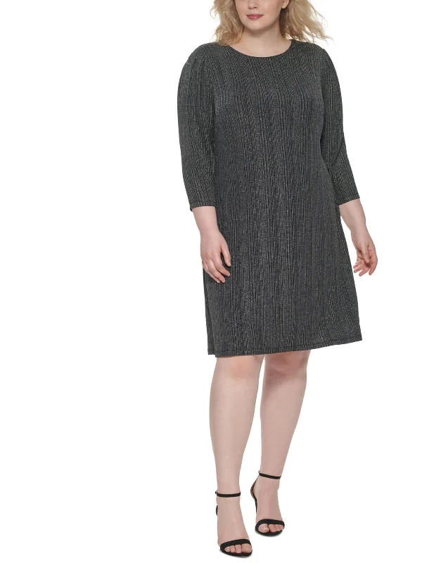 Classic Style Plus Womens Shimmer Above Knee Shift Dress