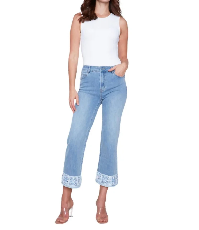 High Street Style Printed Cuff Pants In Light Blue