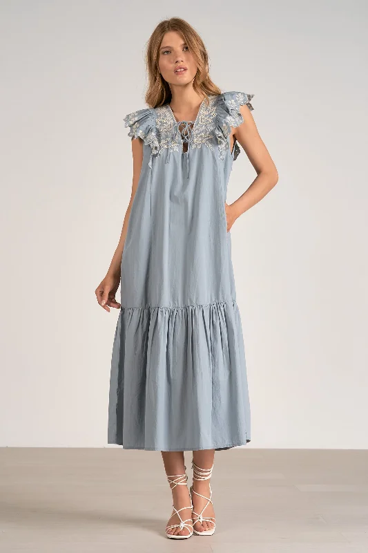 Fashion Must-have Ruffle Sleeve Embroidered Midi