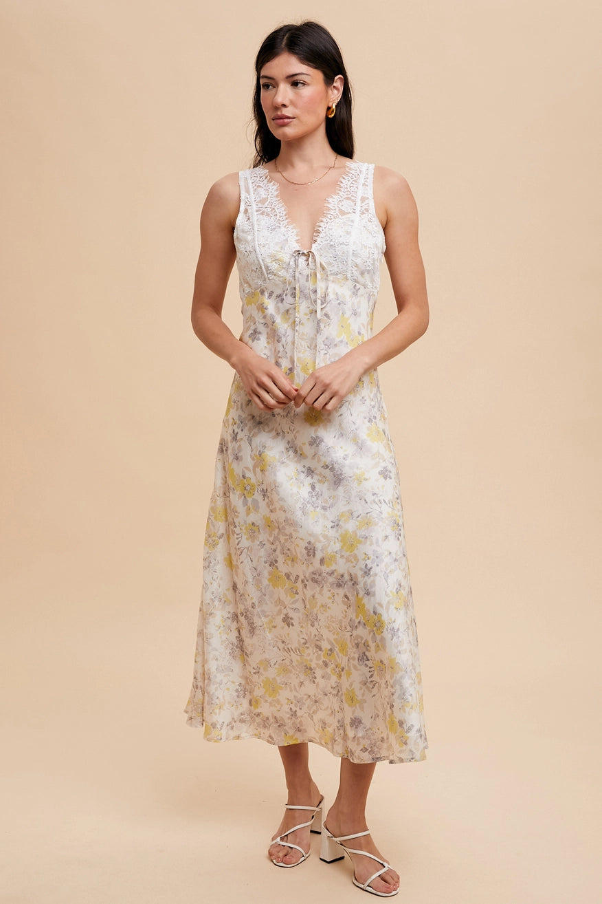 Embroidered Letters Scalloped Eyelash Lace Floral Dress