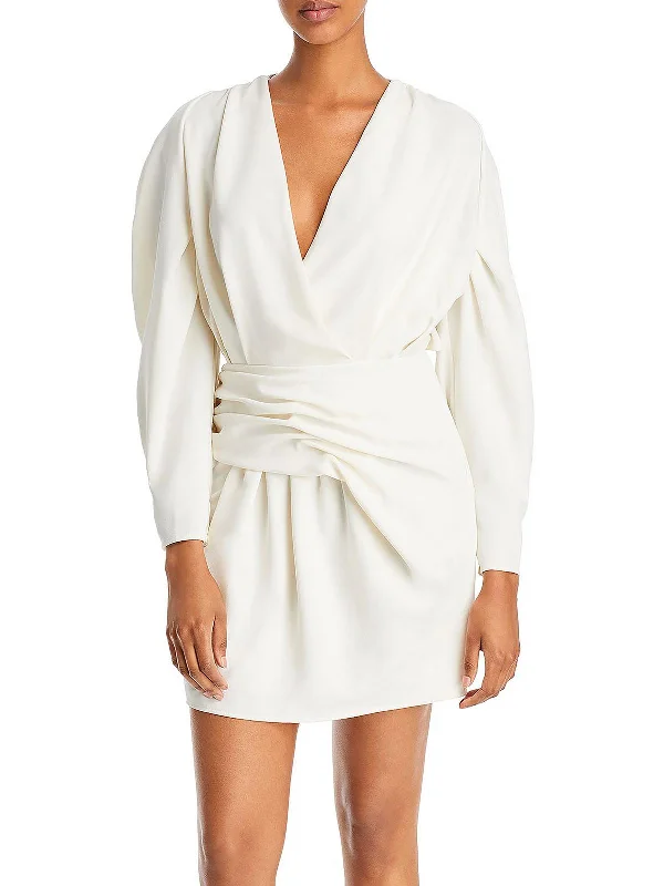 Goddess Style Sogi Womens Gathered Faux Wrap Mini Dress