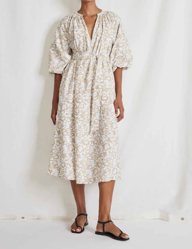 Comfortable Mind Sun Mesa Midi Dress in Brushed Floral Sand
